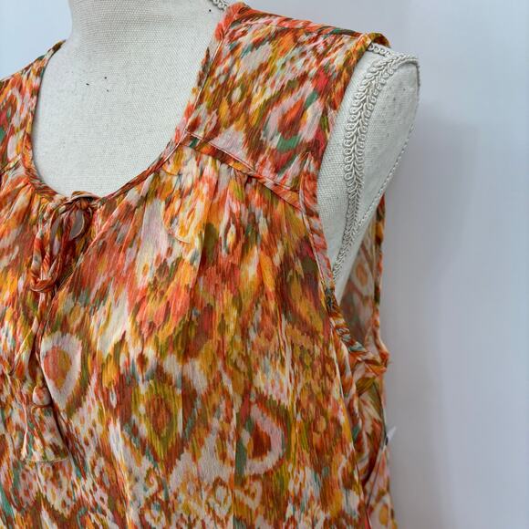 Liverpool Los Angeles Shirred Tie Front Blouse Sleeveless Top M Granola Sheer - Picture 13 of 14